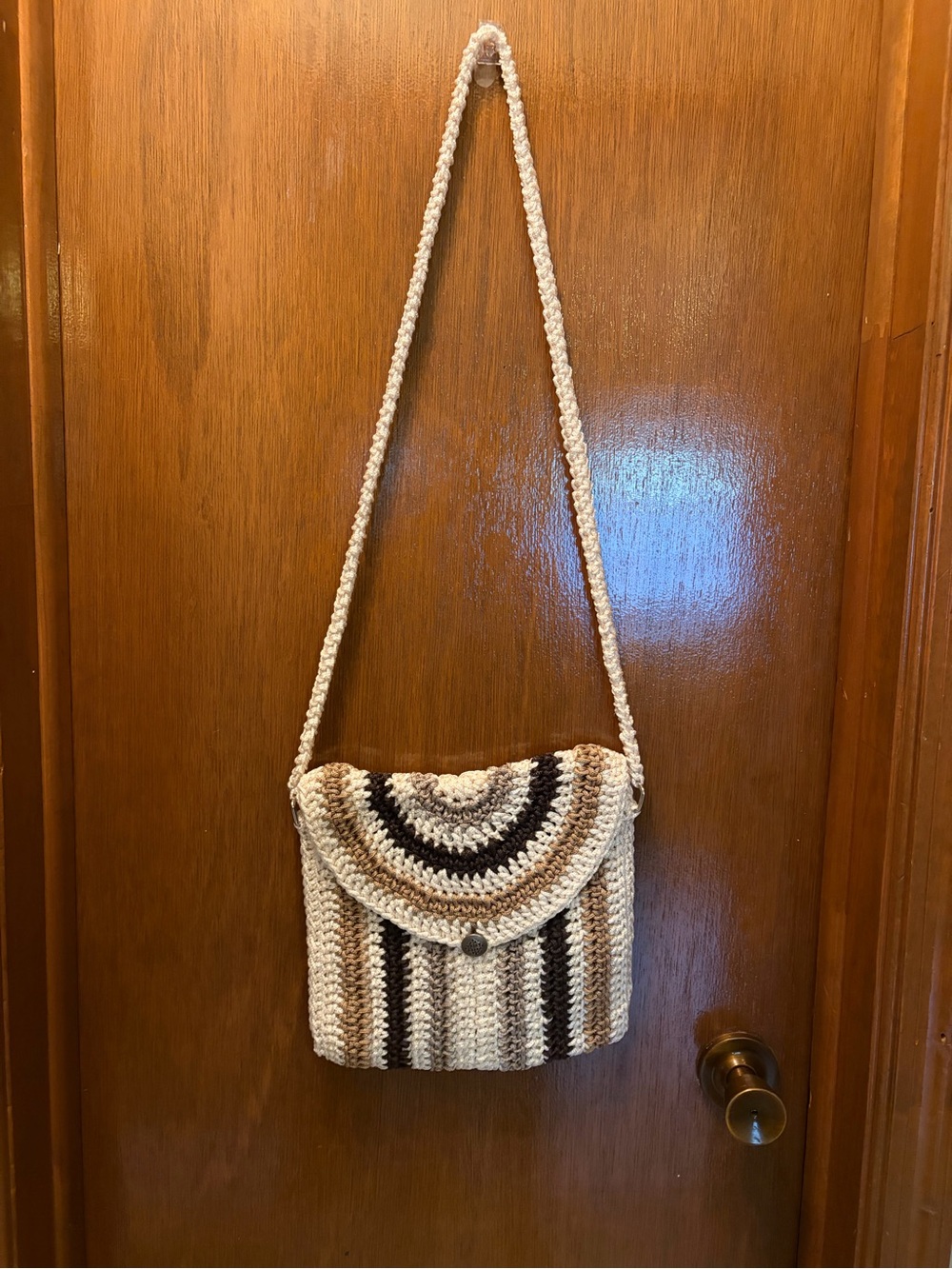 Handmade Cream and Brown Crochet Crossbody Bag
